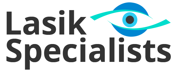Lasik Specialists Logo with stylized eye in blue